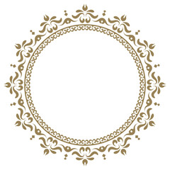 Gold vintage frame border ornament vector. Ethnic seamless round pattern. Mandala Floral Baroque. Classic antique ornate element. Decorative border for frame, textile, fabric, rug, tattoo, ceramic.