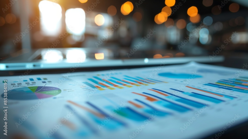 Aufkleber A business infographic presenting market analysis data in a visually appealing format with charts and graphs.