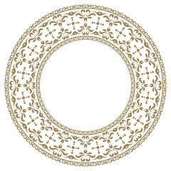 Gold vintage frame border ornament vector. Ethnic seamless round pattern. Mandala Floral Baroque. Classic antique ornate element. Decorative border for frame, textile, fabric, rug, tattoo, ceramic.