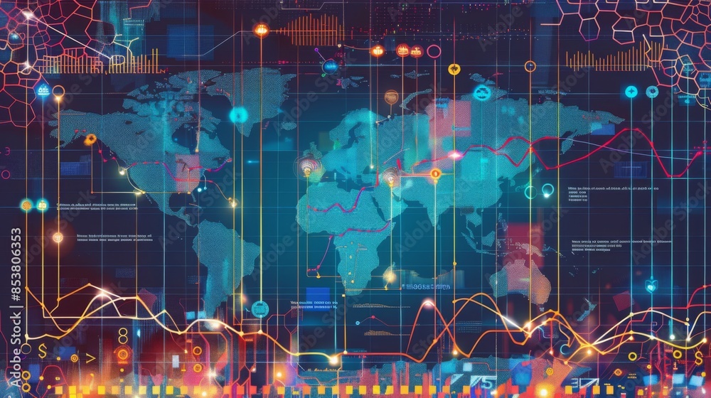 Leinwandbilder a detailed infographic chart displaying global economic trends with colorful graphs and statistics.