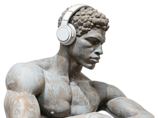 PNG  Greek sculpture listening to music statue adult male.