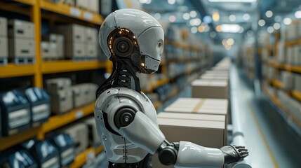 Fototapeta premium Robotic System Sorting Packages in Warehouse