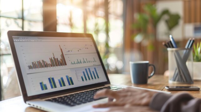 A financial planner discussing retirement savings strategies with elderly clients, using a laptop to show retirement income projections on a graph.