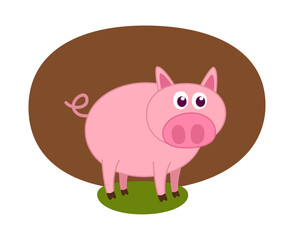 Young pig in profile in muddy meadow in white background - vector