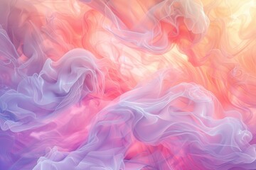 Obraz premium Abstract dreamy background with soft pastel colors. Swirling clouds in pink, purple, and yellow hues create an ethereal and calming effect.