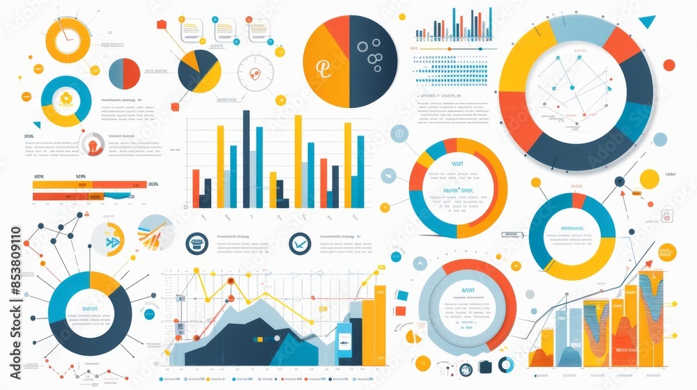 Poster a modern infographic design displaying digital marketing trends with icons, graphs, and statistical 