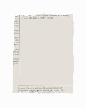 Vector piece of torn newspaper with shadow, on transparent background.
