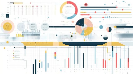 A project management infographic tracking milestones and timelines with progress bars and completion percentages.