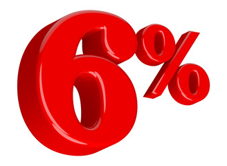 6 Percent Red Number 3D