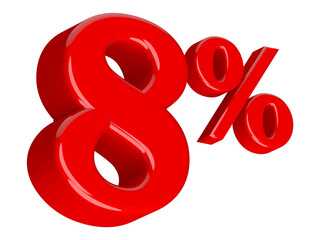 8 Percent Red Number 3D