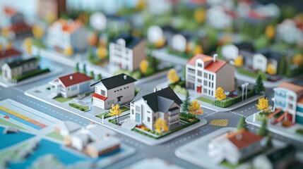 A real estate market infographic displaying property trends, housing prices, and mortgage rates with area maps and graphs