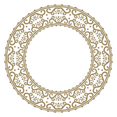 Gold vintage frame border ornament vector. Ethnic seamless round pattern. Mandala Floral Baroque. Classic antique ornate element. Decorative border for frame, textile, fabric, rug, tattoo, ceramic.