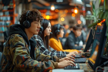 Obraz premium Young Professionals Coding in Startup Office