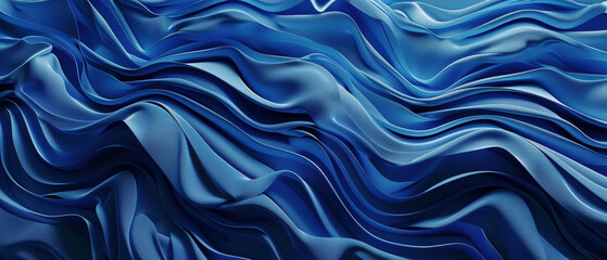 Obraz premium Undulating waves of blue fabric create a mesmerizing, fluid landscape, with each ripple capturing the interplay of light and shadow.