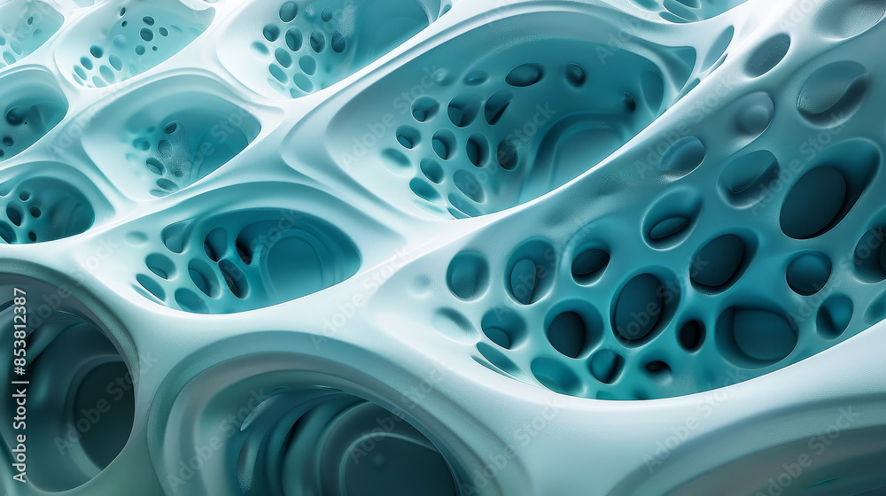 Wall mural abstract 3d blue and white background with intricate geometric patterns