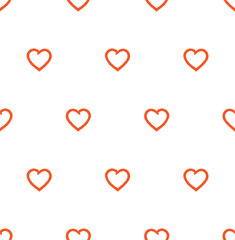 Vector seamless pattern of line red hearts. Isolated on white background