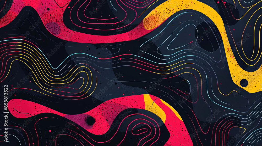 Wall mural abstract pop art style background with dynamic dark colors and fluid shapes