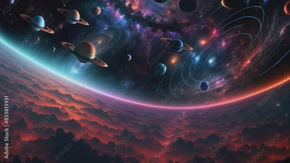 Poster background with space intergalactic futuristic with planets