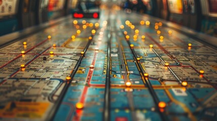 Detailed subway map showcasing the intricate network of trains stations and transit infrastructure in a bustling urban cityscape