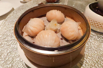 Chinese Cantonese style Dim Sum steamed crystal shrimp prawn dumpling or can be called 