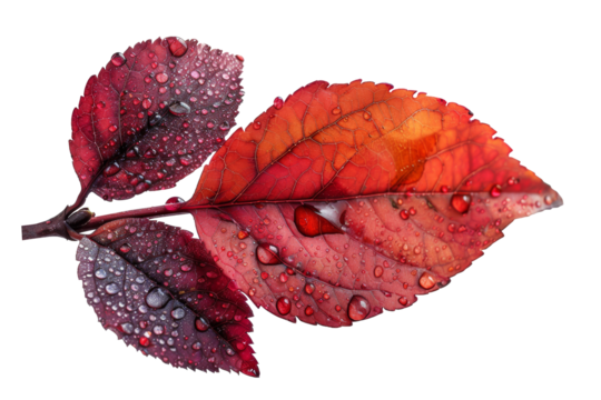 Red leaf isolated on transparent background.