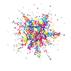 Flying latin letters. Colorful childish scattered