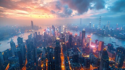 Fototapeta premium Aerial View of Bustling Metropolis During Rush Hour