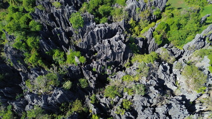 Aerial view of the Karst village located in Rammang-rammang, Maros Regency, South Sulawesi
