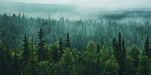 Obraz premium The image shows a beautiful landscape of a coniferous forest