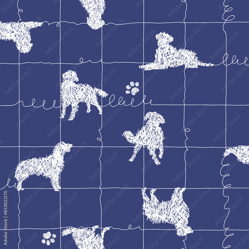 Sticker Seamless pattern with abstract images of dogs,