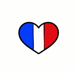 Heart shaped French flag, love France illustration. Patriotism country 