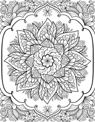 Ornamental mandala adult coloring book page. Zentangle style coloring page. Arabic, Indian ornament