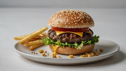 Juicy hamburger sandwich with fresh lettuce, tomato, 
