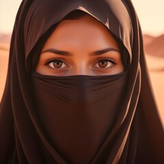 Naklejka premium Arabic afghan arabian woman in a traditional black veil burka niqab burqa close up portrait