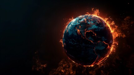 A visually striking image of the Earth engulfed in flames, highlighting the fragility of our planet and the urgent need to address climate change.