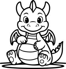 A delightful monochrome drawing of a dragon, perfect for a children's coloring book.