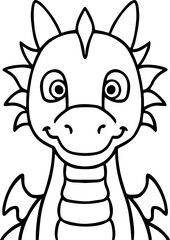 A delightful monochrome drawing of a dragon, perfect for a children's coloring book.