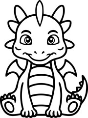 A delightful monochrome drawing of a dragon, perfect for a children's coloring book.