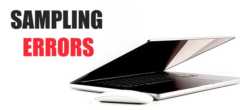 SAMPLING ERRORS text on white background with laptop and mouse