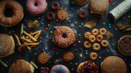 Assortment of Indulgent Junk Food Items