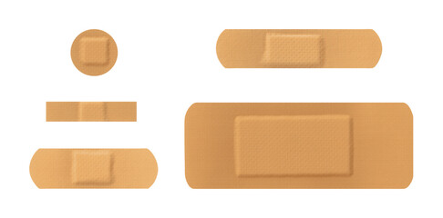 collection of band-aids on transparent background, isolated, extracted, png file