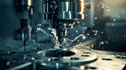 Detailed portrayal: CNC milling machine cutting metal accurate machining process bright .