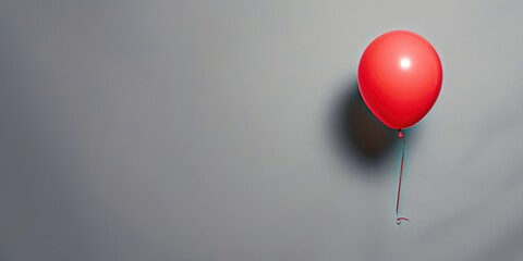 A single red balloon with a string on a plain background.