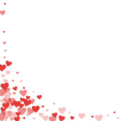 Red hearts scattered on white background.