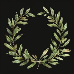 olive branch victory wreath flat color black, no background 