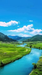 Fototapeta premium Serene Mountain River Scenery in Nature