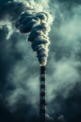 Smoke from the chimney of coal plant factory closeup