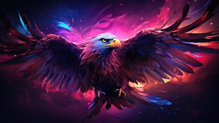 Fototapeta premium Digital painting of an eagle in a fantasy space on a colorful background.