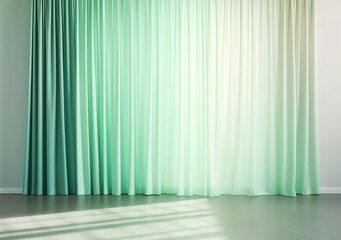 In the room, there are green curtains and white curtains adorning the window