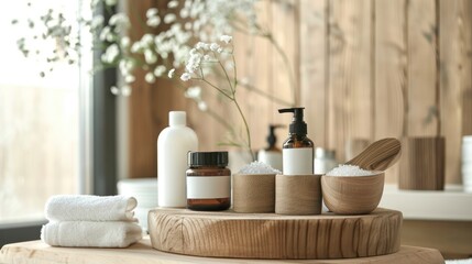 Beauty advertisement featuring a woman with long, luxurious hair and expertly applied makeup, holding a set of professional makeup brushes